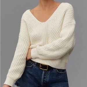 Maeve V-Neck Sculptured Pullover Sweater